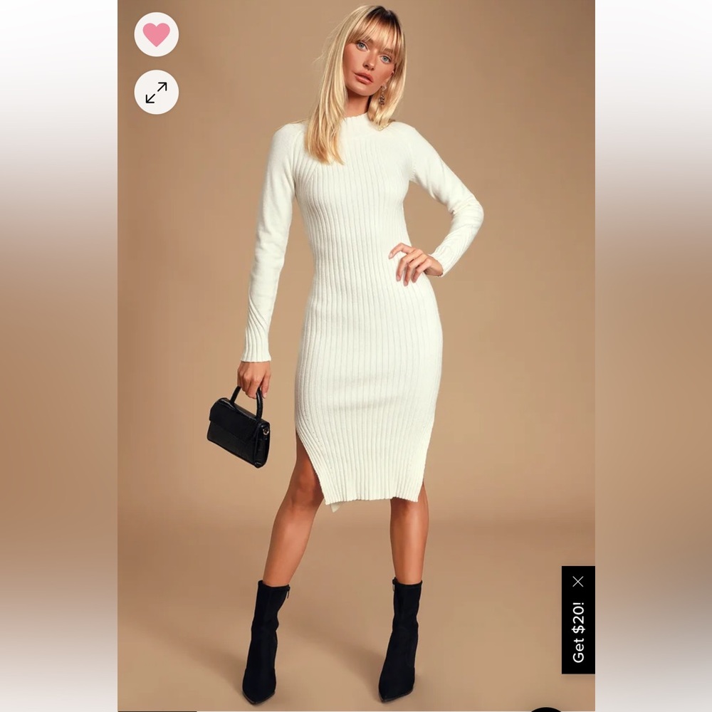 Lulu’s Snuggle Party Ivory Mock Neck Midi Sweater Dress